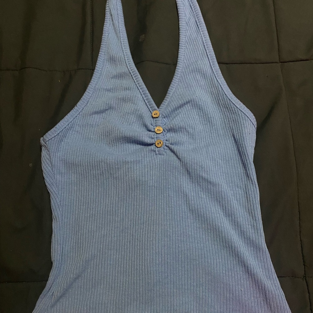 Blue Ribbed Halter Top